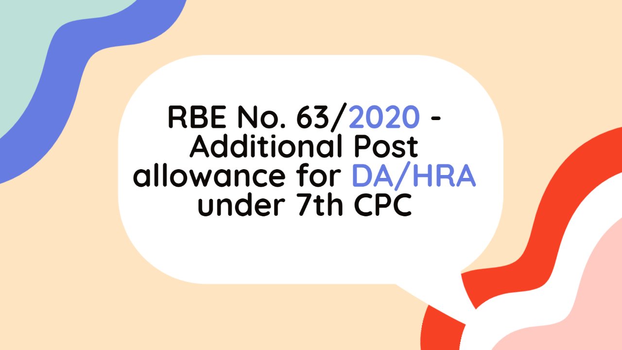 RBE No. 63_2020 - Additional Post allowance for DA_HRA under 7th CPC