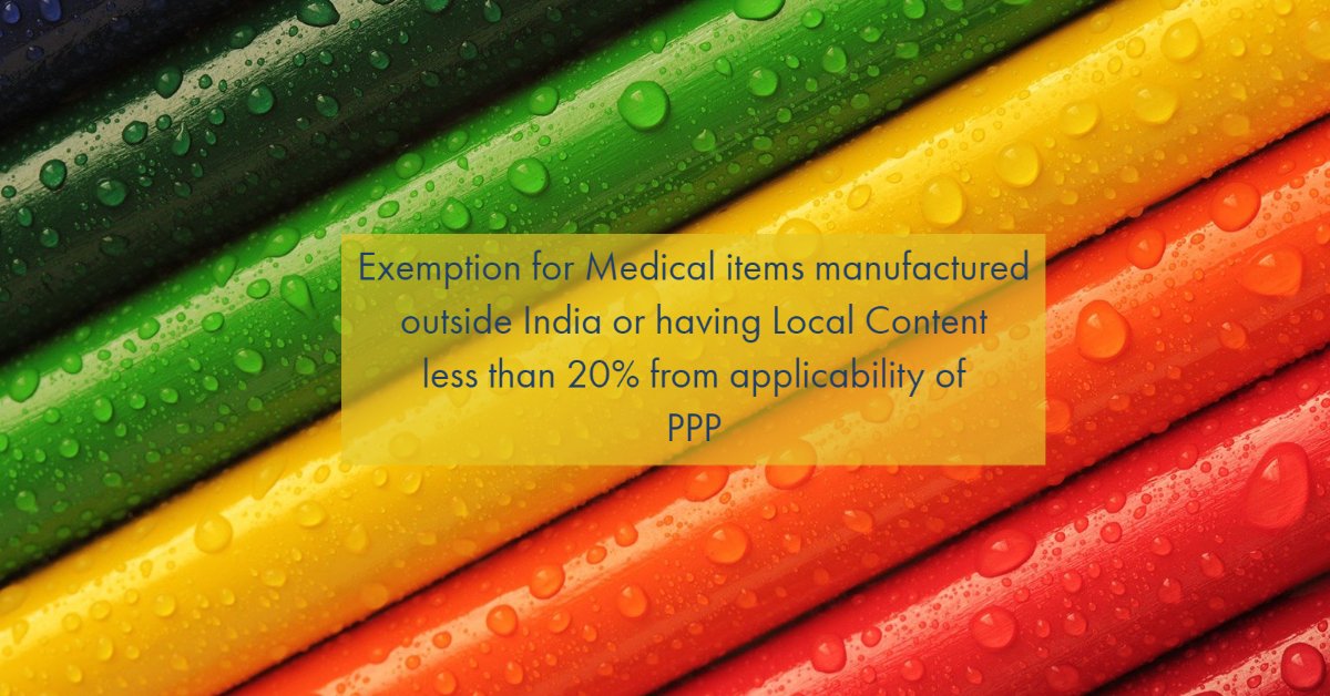 Exemption for Medical items manufactured outside India or having Local Content less than 20% from applicability of PPP