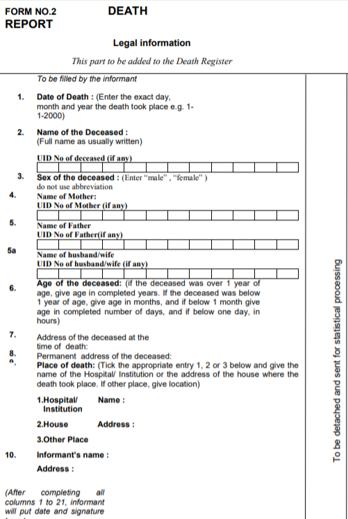 Download Jharkhand Death Certificate form
