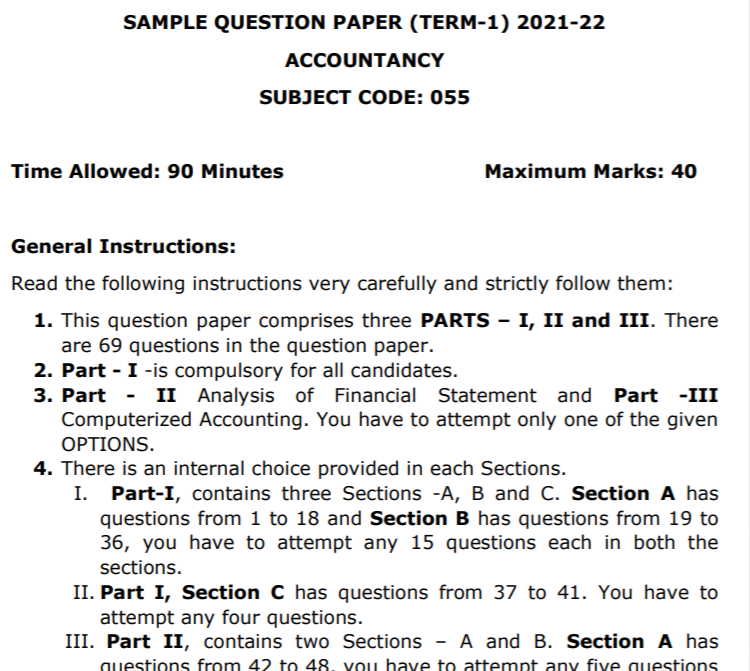 CBSE Class 12 Term 2 Accountancy Sample Question Papers 2021-22 PDF