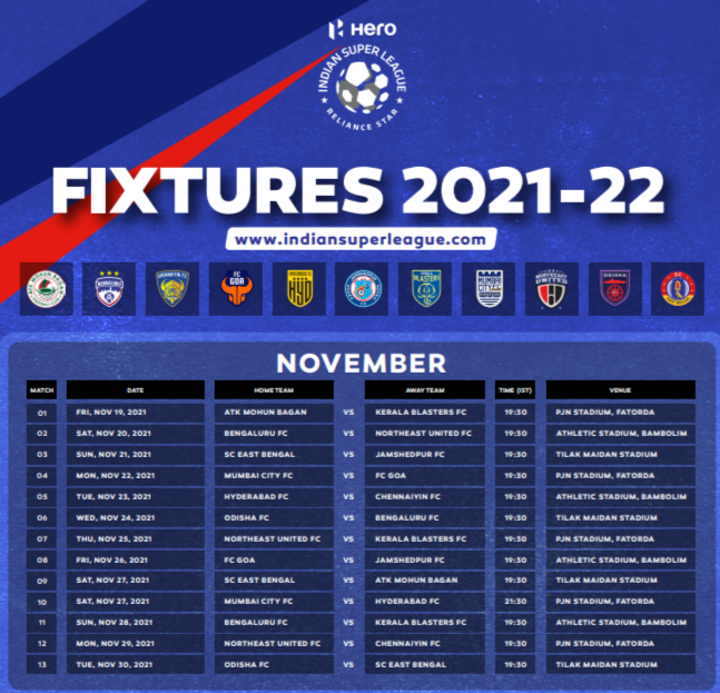 ISL 2021-22 Match Schedule PDF