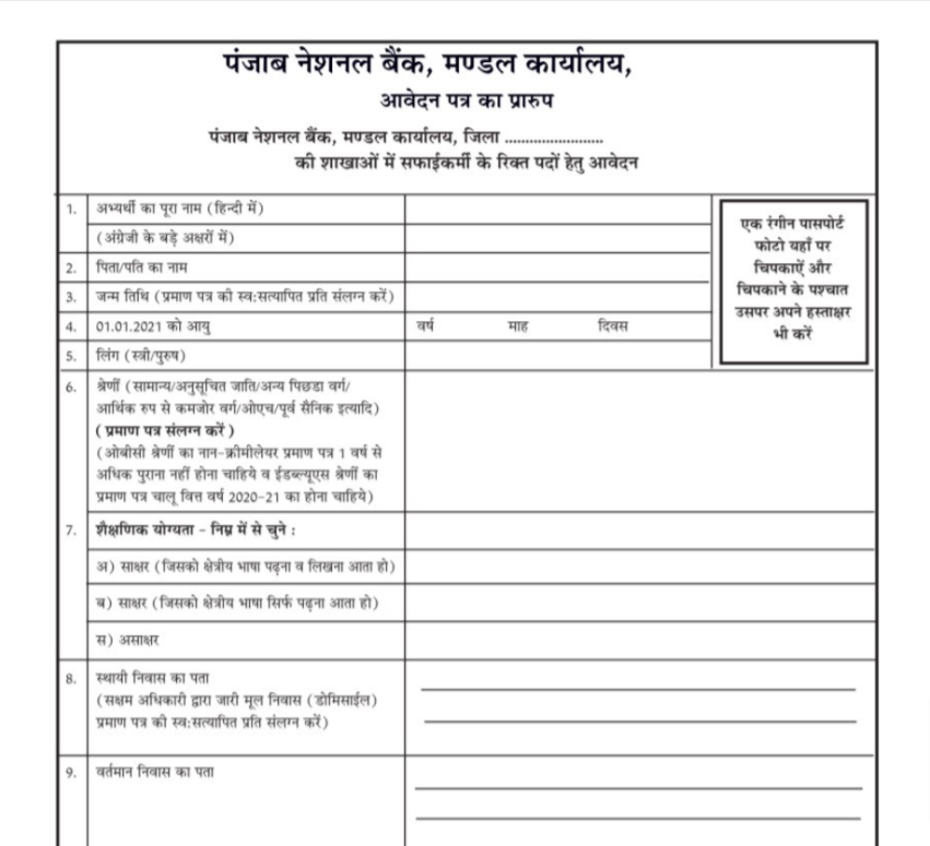 PNB Peon Recruitment of 2022 Application Form