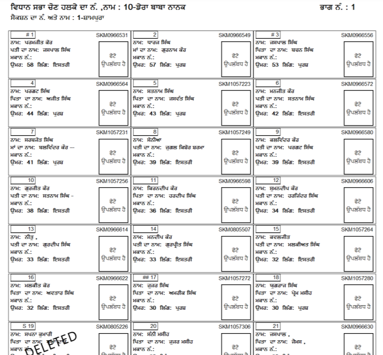 Punjab Voter List of 2022 in Punjabi PDF