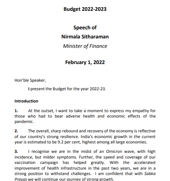 Union Budget 2022-23 PDF